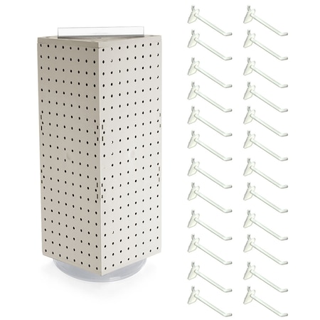 Azar Displays Four-Sided Revolving 8''W x 20''H Pegboard Counter Display w/24 4'' Hooks 703385-WHT-4W24